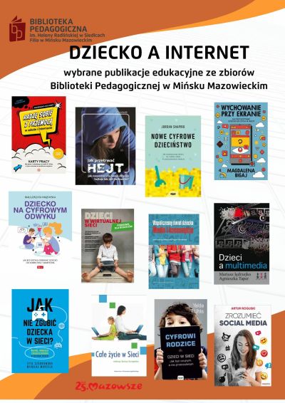 Na biało-pomarańczowym tle zdjęcie dwunastu okładek książek