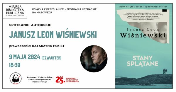 Po prawej błękitna okładka książki. Po lewej tekst. Po środku w kółku zdjęcie profilowe mężczyzny z zarostem.