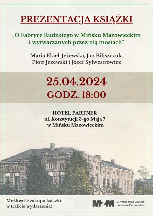 Tekst na tle starego zdjęcia hotelu z drzewami.