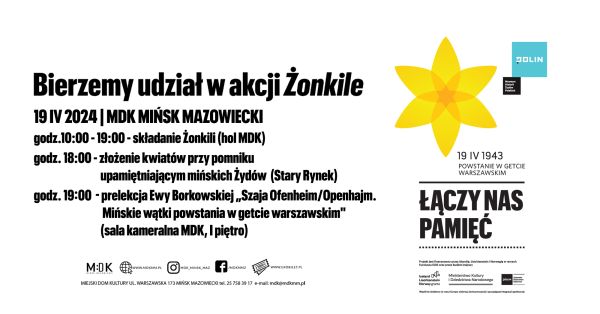 Po lewej tekst na białym tle. Z prawej rysunek żółtego żonkila.