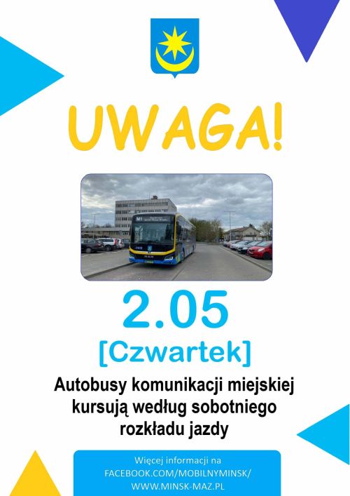 Grafika informacyjna na białym tle, na środku zdjęcie autobusu, wokół tekst