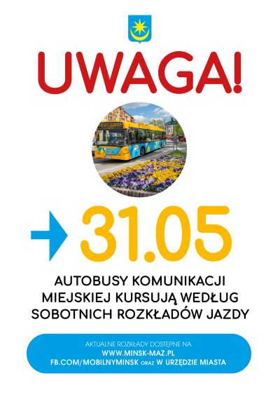 Na białym tle w kółku zdjęcie kolorowych kwiatów na tle żółto-niebiekiego autobusu, napisy na dole i na górze plakatu