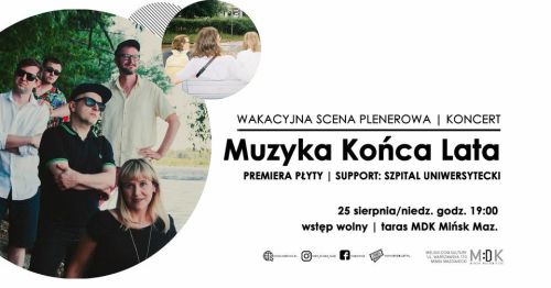Po lewej w kole zdjęcie pięciu osób na tle zieleni, na środku w małym kole zdjęcie pleców trzech osób. Tekst po prawej.