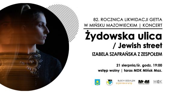 Po lewej w kole ciemne profilowe zdjęcie kobiety w czarnej sukni na szyi duży wytłaczany kamieniami łańcuch. Po prawej na...