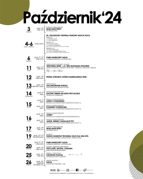 Na białym tle harmonogram wydarzeń. Na górze napis październik 2024.