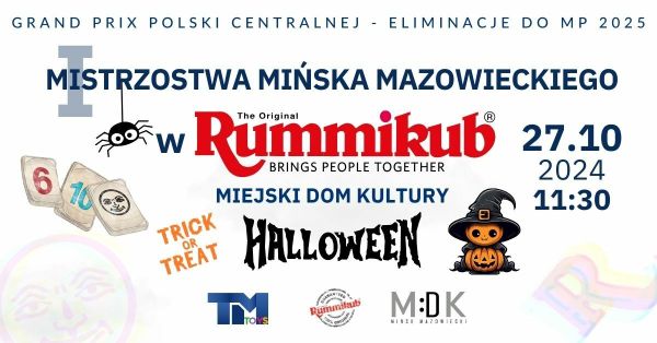 Na jasnym tle kolorowe informacje i rysunki związene z halloween: pająk, dynie w przebraniu