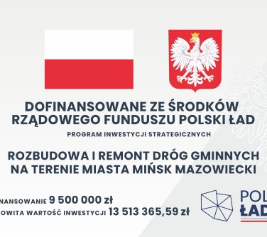 Na jasnym tle flaga i godło Polski oraz informacje