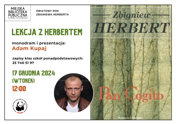Po lewej na jasnym tle informacje. Po środku na dole w małym kole zdjęcie mężczyzny. Po prawej na lekko zielonym tle...