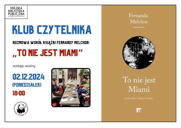 Na jasnym tle kolorowe informacje. Po lewej beżowa okładka książki. Po środku w małym kole czarno-biało zdjęcie