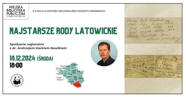 Po lewej na białym tle informacje. Po środku zdjęcie mężczyzny. Po prawej stary pergamin