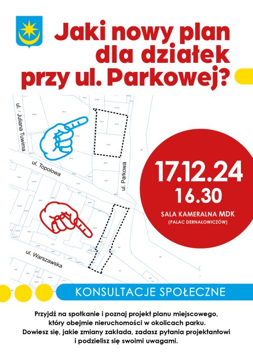 Na jasnym tle kolorowe informacje i wycinek mapy z zaznaczeniami