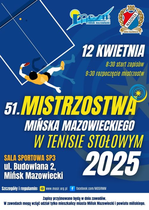 Na granatowym tle informacje. Na dole na białym tle informacja.