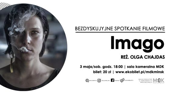 Po lewej w kole twarz kobiety. Wydycha dym papierosowy. Długi kolczyk w jednym uchu. Po prawej na jasnym informacje w treści