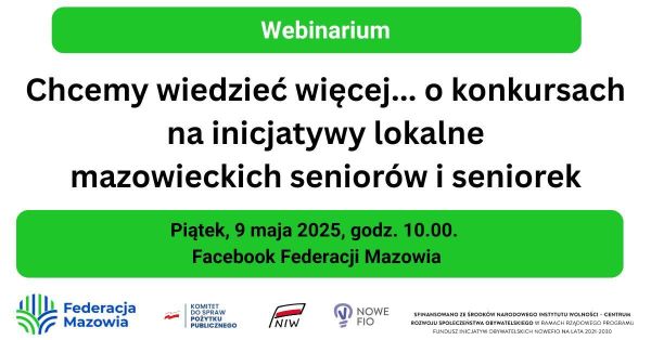 Na białtym tle informacje. Na górze i dole na zielonym tle informacje. Na samym dole loga