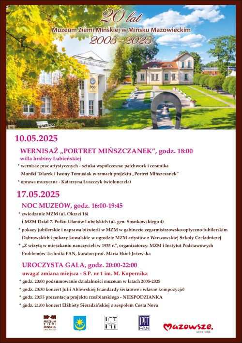 Na górze zdjęcia dwa zabytkowe budynki w otoczeniu drzew, poniżej tekst na białym tle