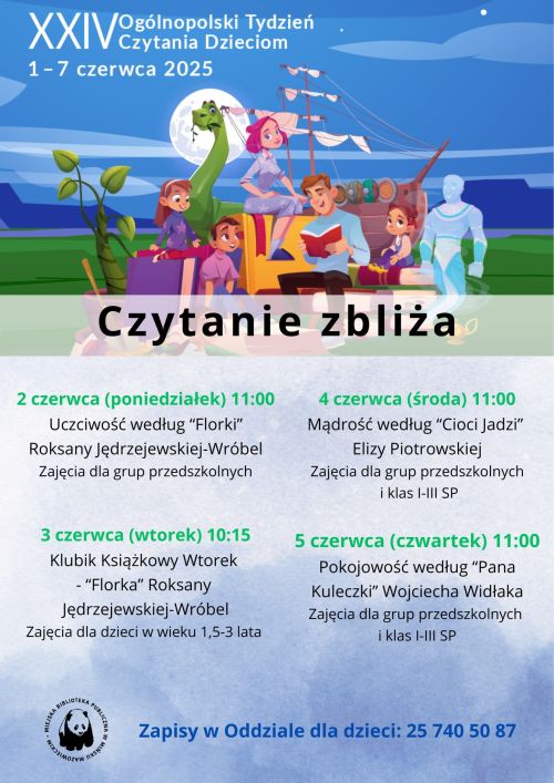 Na górze zdjęcie z kreskówki statek, dinozaur, dzieci, mama, tata czyta książke. Po lewej przeźroczysty dżin. Na dole na...
