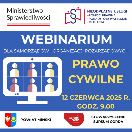 Na niebieskim tle informacje. Po lewej rysunek ekranu komputera