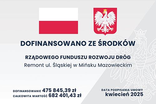 Na szarym tle informacje. Na górze flaga i herb Polski
