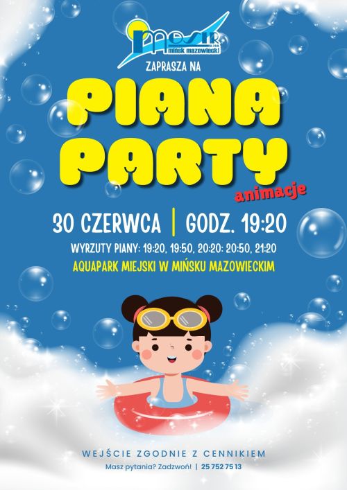 Na niebieskim tle, naokoło biała piana informacje. Na dole rysnek dzizeczynki w czerwonym kole ratunkowym