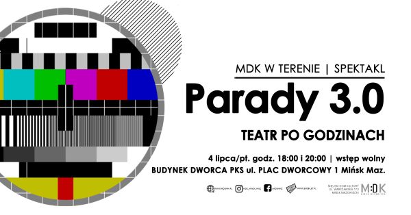 Po praej na białym inforamcje. Po lewej w kole grafika czarno- kolorowa końca programu