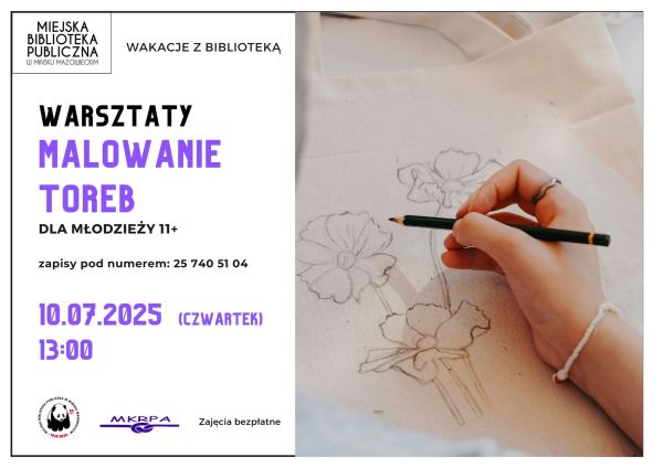 Po lewej na białym kolorowa treść. Po prawej w dłoni ołówek. Ktoś rysuje kwaity na płótnie