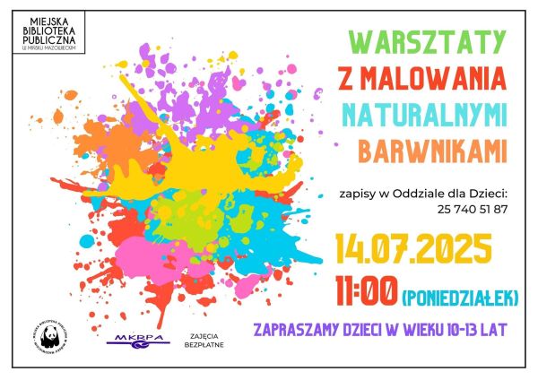 Na jasnym tle kolorowe informacje. Po lewej kolorowa plama