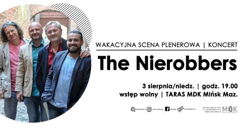 Po prawej na białym tle informacje. Po lewej w kole zdjęcie czterech mężczyzn.