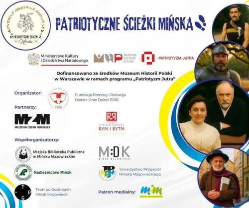 Na białym tle napisy, logotypy i zdjęcia postaci historycznych w kółkach.