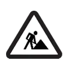 Znak drogowy informujący o robotach drogowych z symbolem pracującego mężczyzny z łopatą.
