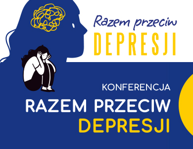 Po lewej rysunek nastolatki skulonej z dłońmi wokół twarzy. Naokoło na granatowym i białym tle informacje