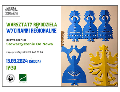 Po prawej żółte i niebieskie wycinanki z papieru. Po lewej informacje zawarte w artykule