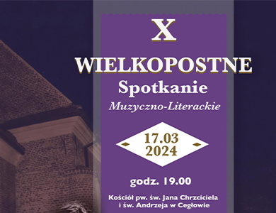 Tytuł na fioletowym tle X Wielkopostne Spotkanie Muzyczno-Literackie