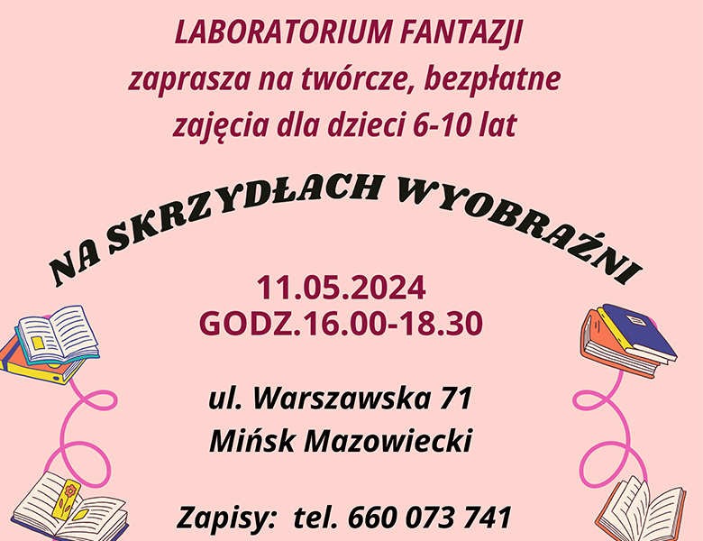 grafika z książkami na rózowym tle