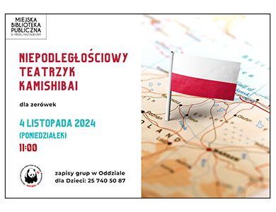 Po lewej na białym tle kolorowe infomacje. Po prawej na wycinku mapy wbita mała flaga Polski
