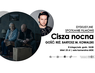 Po prawej na białym tle informacje. Po lewej w kole zdjęcie siedzących, dwóch starszych mężczyzn. Przed nimi kartonowe pudło. Po środku w kole zdjęcie mężczyzny