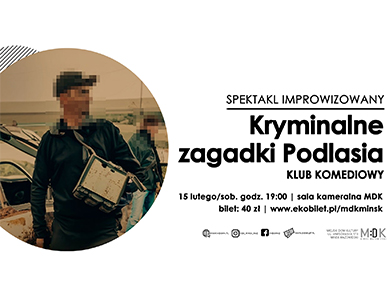 Po prawej na białym tle informacje. Po lewej w kole zdjęcie fragment zdjęcia z postaci, których twarze są zamazane pikselami