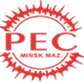 Czerwone koło zębate z literami PEC w środku na białym tle.
