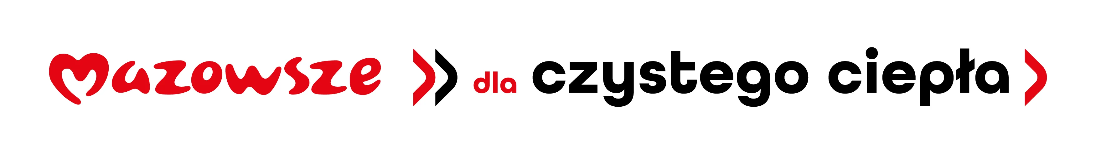 Napis „Mazowsze dla czystego ciepła” w czerwono-czarnej kolorystyce na białym tle.
