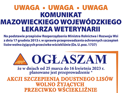 Komunikat Mazowieckiego Wojewódzkiego Lekarza Weterynarii