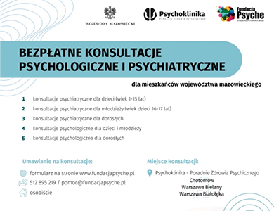 Bezpłatne konsultacje psychologiczne i psychiatryczne oraz infolinia pomocy psychologicznej