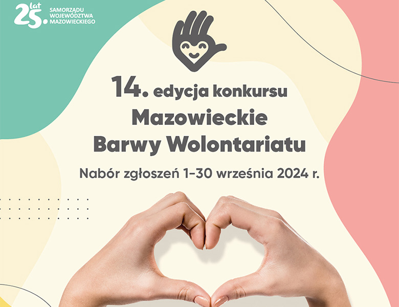Na pastelowym tle czarne napisy. Na dole dłonie, które splatają się w kształt serca.