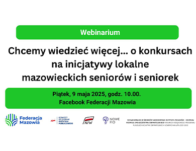 Na białtym tle informacje. Na górze i dole na zielonym tle informacje. Na samym dole loga