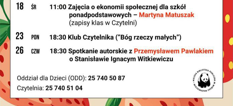 Na białym tle tekst z harmonogramem wydarzeń. Po obu stronach i na dole kolorowa obramówka