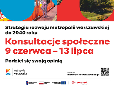 Na białym tle infomacje. Na dole loga. Na górze kawałki zdjęć i kolorami