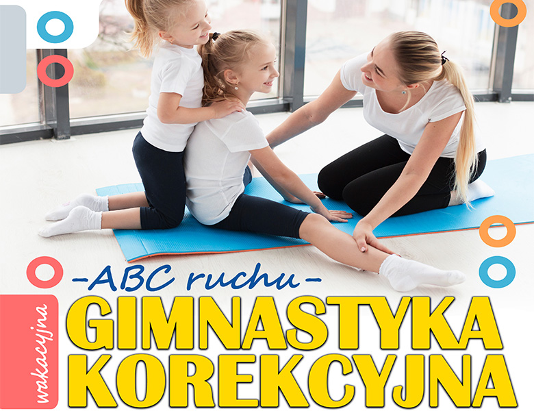 na górze zdjecie dwóch dziewczynej ćwiczączych na macie w towarzystwie instruktorki. Na dole zółte napisy.