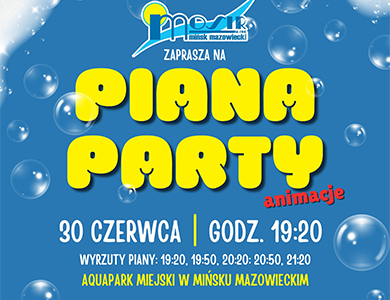 Na niebieskim tle, naokoło biała piana informacje.