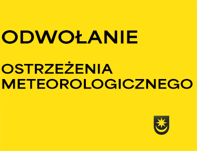 Na żółtym tle napis odwołanie ostrzeżenia meteorologicznego