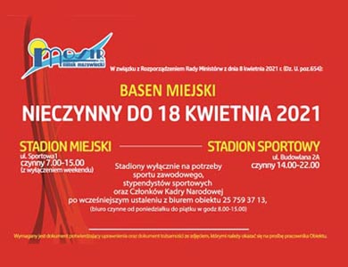informacja o pracy obiektów MOSiR do 18.04.2021