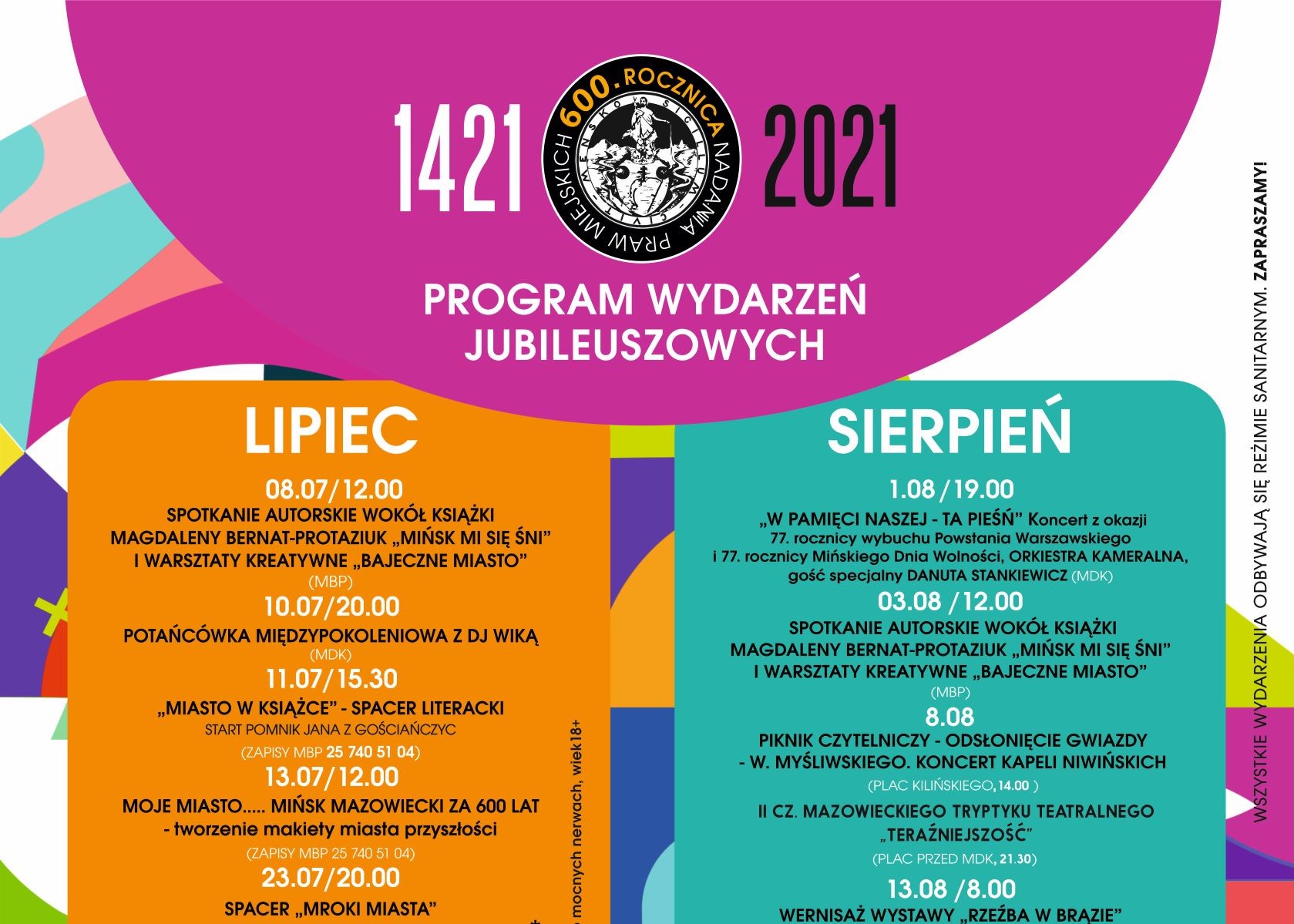 Program wydarzeń jubileuszowych lipiec-sierpień