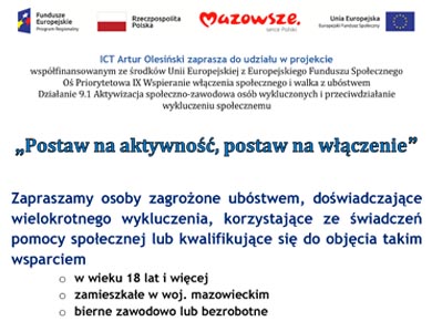 Rekrutacja do projektu "Postaw na aktywność, postaw na włączenie"